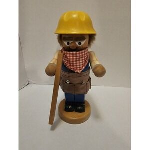 Vintage German Wooden Nutcracker Construction Worker Carpenter 11" Handcrafted
